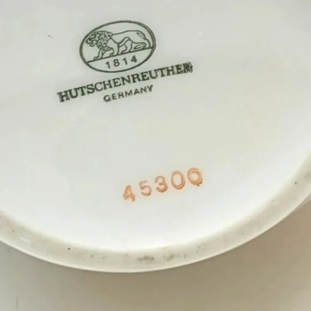 Vintage 1960s Hutschenreuther Germany White Gold Motif & Rim Vase Backstamp 10